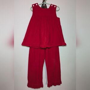 Red Beans Red Corduroy Girls Outfit Set Pants Size 5 Sleeveless Top Size 6
